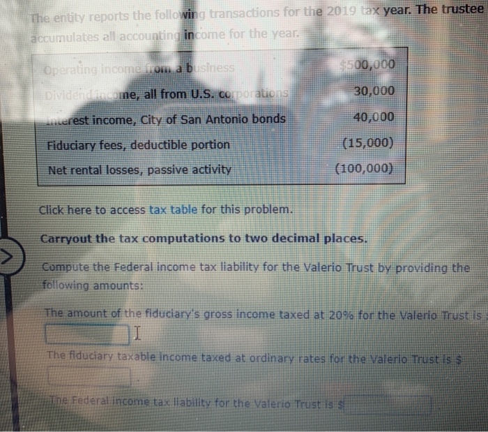 The entity reports the following transactions for the