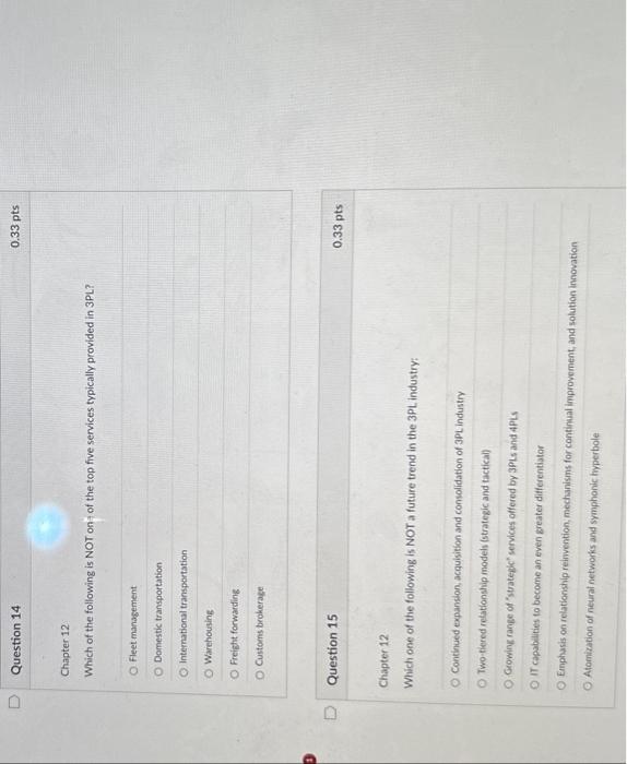 Solved Question 14 Chapter 12 . Which of the following is | Chegg.com