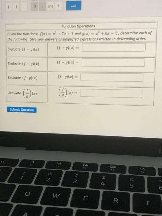 Solved ans + Function Operations Given the functions: () = | Chegg.com