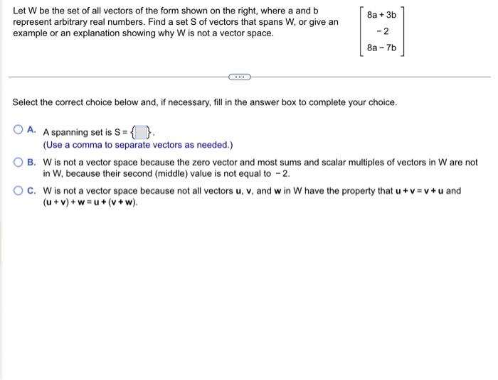 Solved Let W Be The Set Of All Vectors Of The Form Shown On | Chegg.com