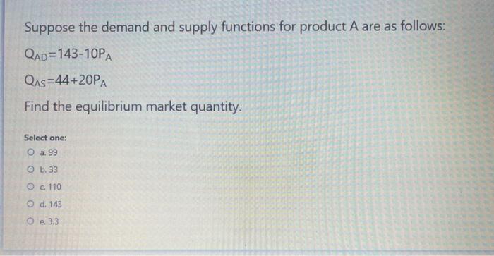 Solved Suppose The Demand And Supply Functions For Product A | Chegg.com