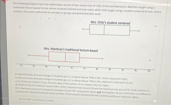Solved The following boxplots have the mathematics scores of | Chegg.com