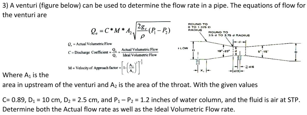 Solved 3) A venturi (figure below) can be used to determine | Chegg.com