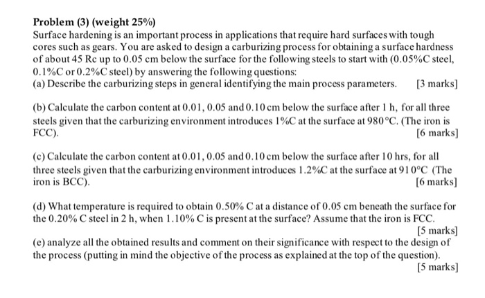 Solved Problem (3) (weight 25%) Surface Hardening Is An | Chegg.com