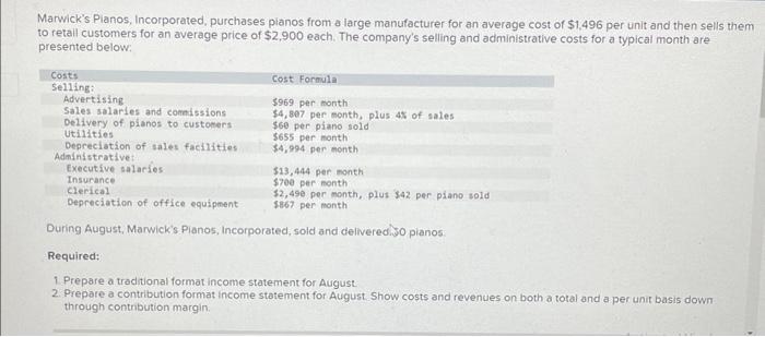 Solved Marwick's Pianos, Incorporated, purchases pianos from | Chegg.com