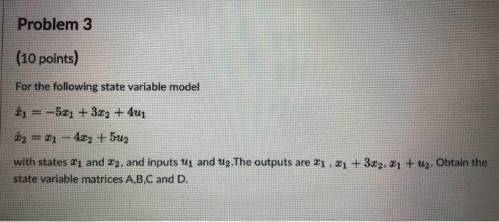 Solved Problem 3 (10 points) For the following state | Chegg.com