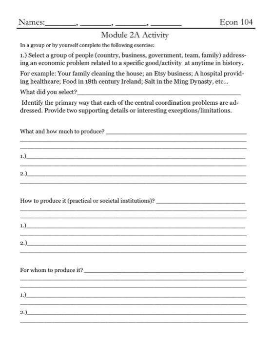 Solved Module 2 A Activity In a group or by yourself | Chegg.com