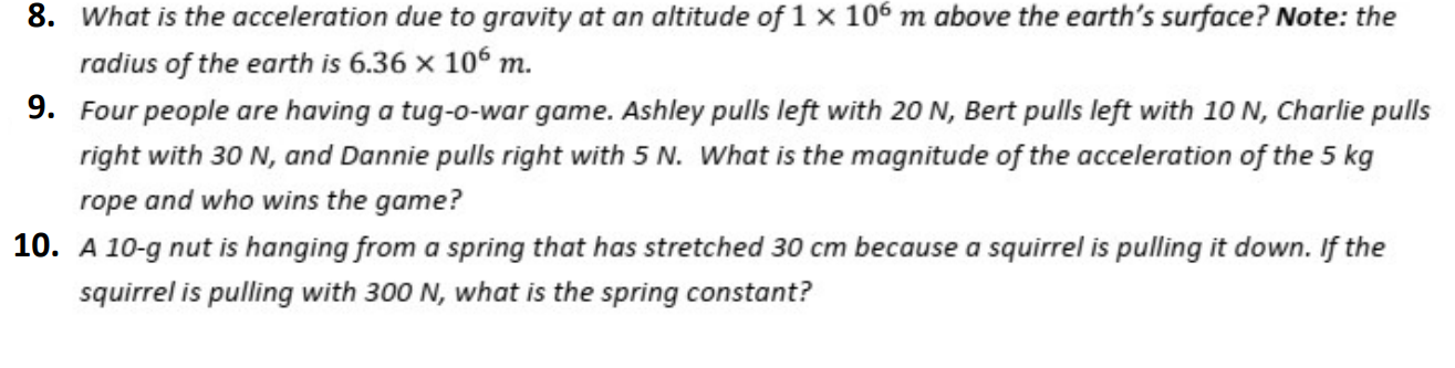 Solved What is the acceleration due to gravity at an | Chegg.com