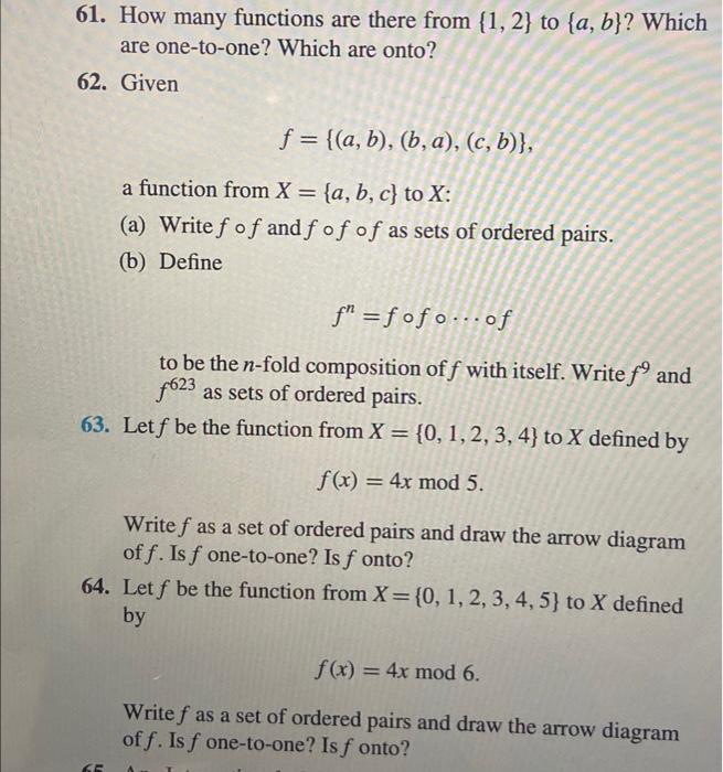 Solved 61. How many functions are there from {1,2} to {a,b} | Chegg.com