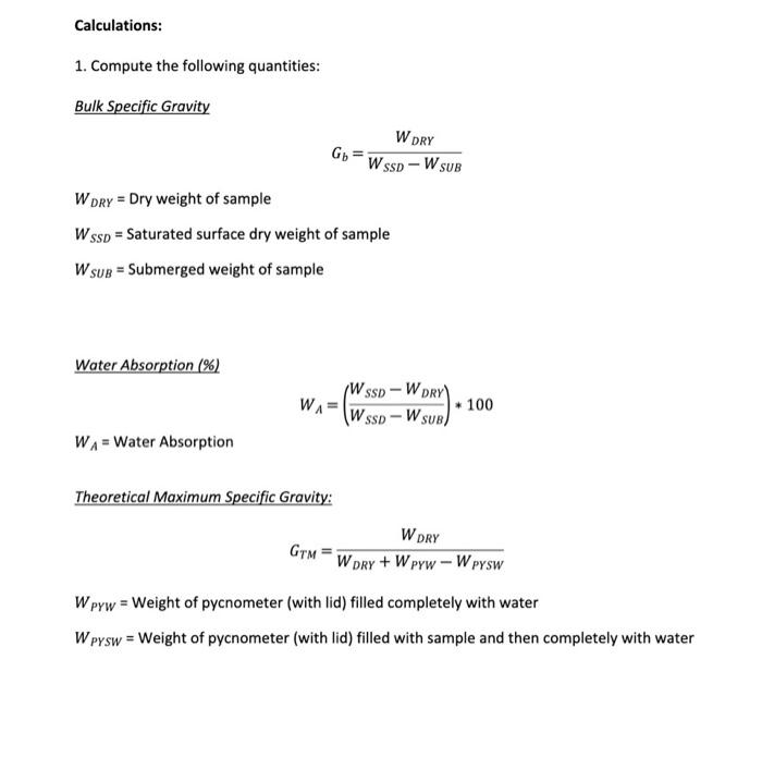 Solved Data Sheet/Calculations Bulk Specific Gravity, Gb =