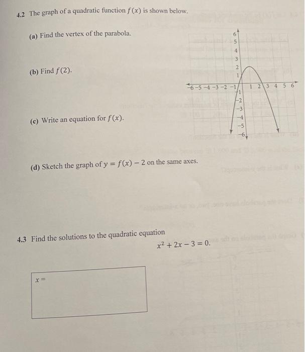 Solved 4.2 The graph of a quadratic function f(x) is shown | Chegg.com