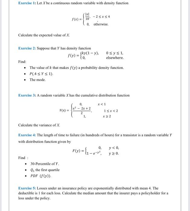 Solved Exercise 1: Let X be a continuous random variable | Chegg.com