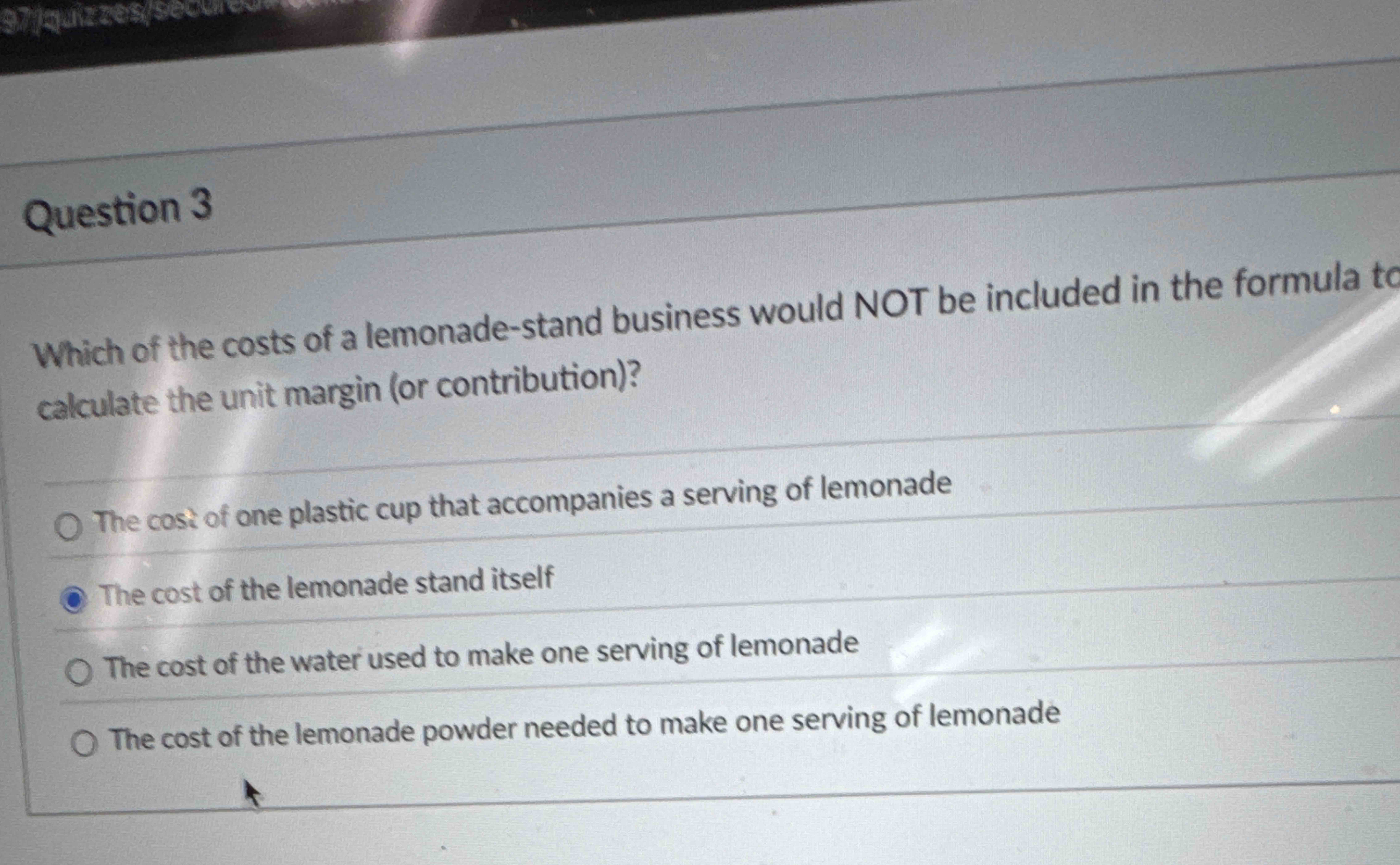 Solved Question 3Which of the costs of a lemonade-stand | Chegg.com