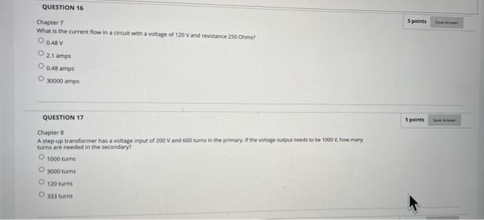 Solved QUESTION 16 5 points Se Chapter 7 What is the current | Chegg.com
