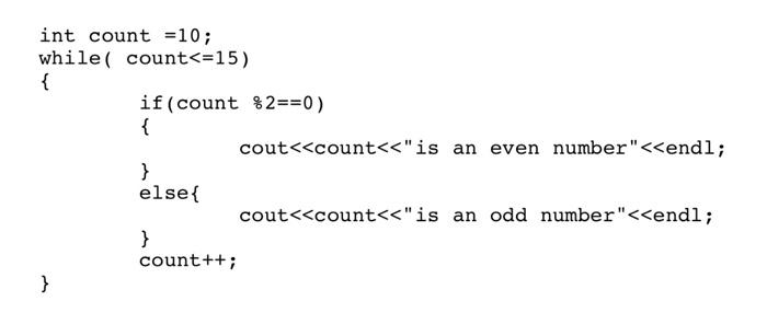 Solved int count =10; while( count