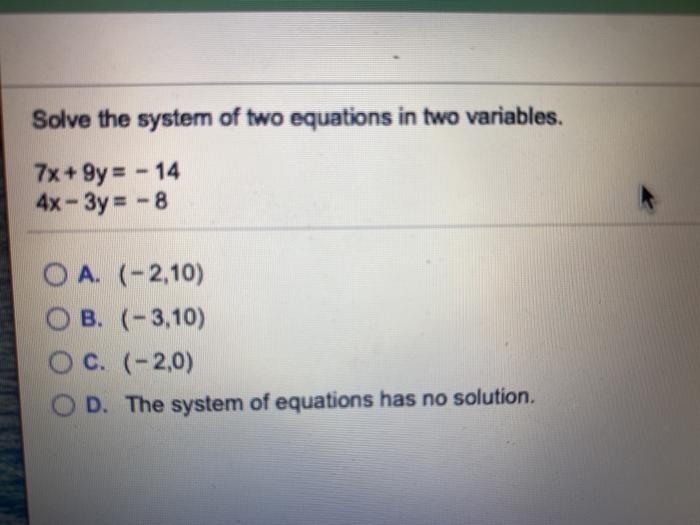 Solved Solve the system of two equations in two variables. | Chegg.com