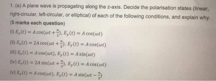 Solved 1. (a) A plane wave is propagating along the z-axis. | Chegg.com