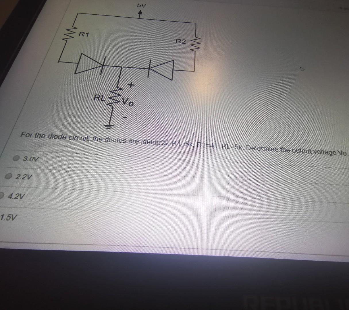 Solved 5V 3 R1 R2 + 1. For the diode circuit, the diodes and | Chegg.com