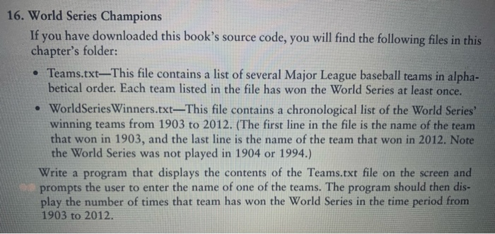 Solved 16. World Series Champions If you have downloaded