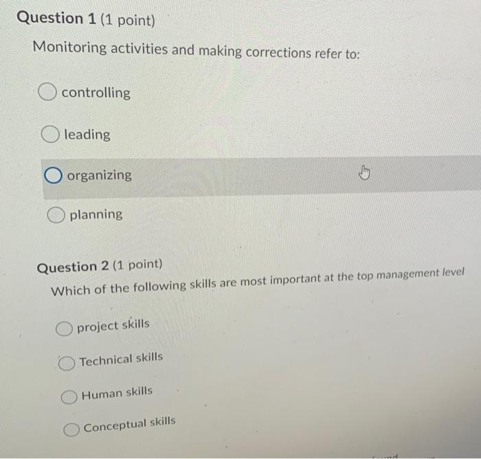 Solved Question 1 (1 point) Monitoring activities and making | Chegg.com