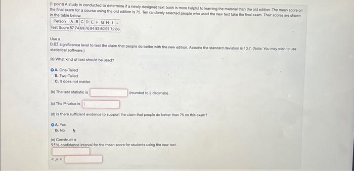 Solved (1 point A study is conducted to determine di a newly | Chegg.com