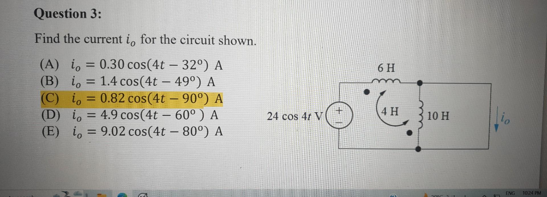 Solved Find The Current I0 For The Circuit Shown. (a) 