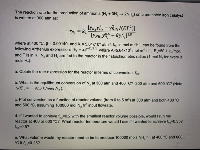 Solved The reaction rate for the production of ammonia (N, + | Chegg.com