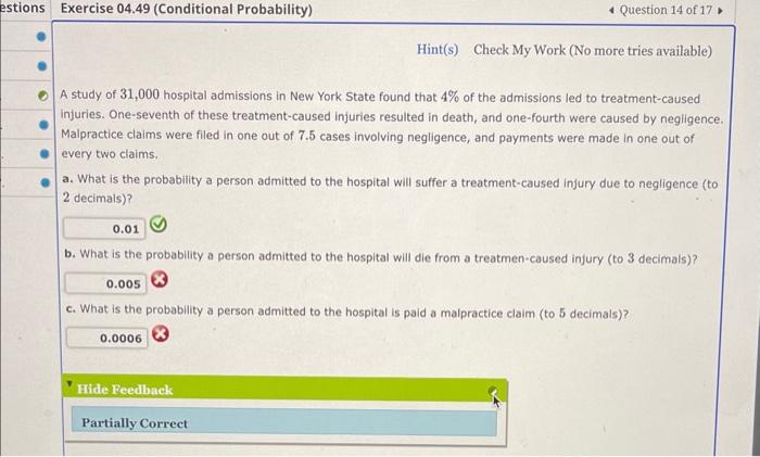 Solved A study of 31 000 hospital admissions in New York Chegg com