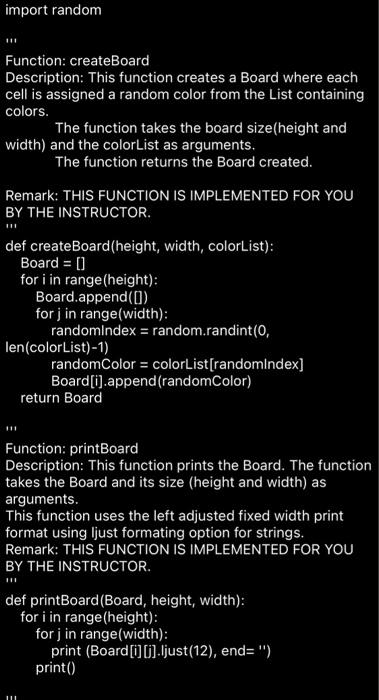 Solved import random Function: createBoard Description: This | Chegg.com