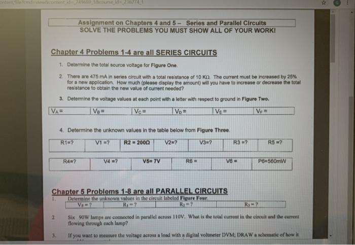 Solved Assignment on Chapters 4 and 5 - Series and Parallel | Chegg.com