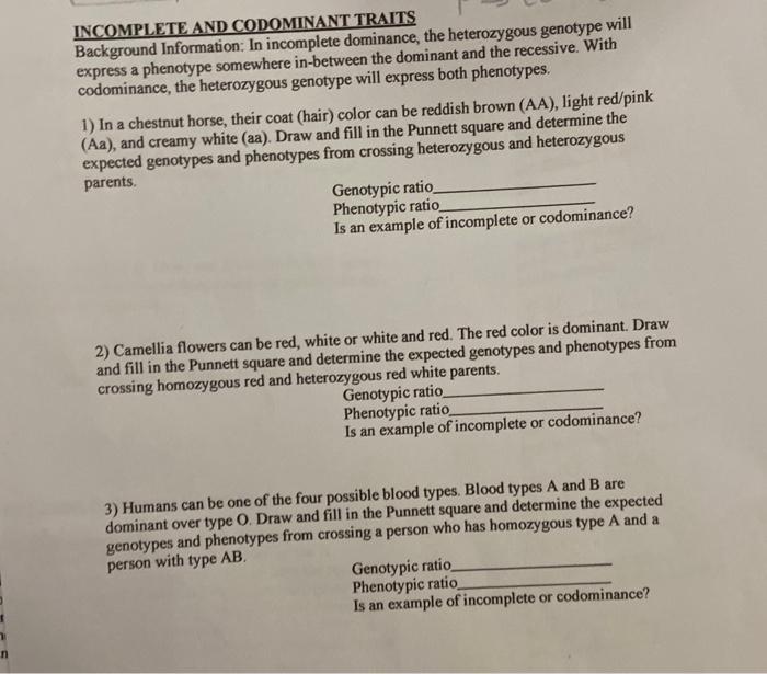 Solved AND CODOMINANT TRAITS Background