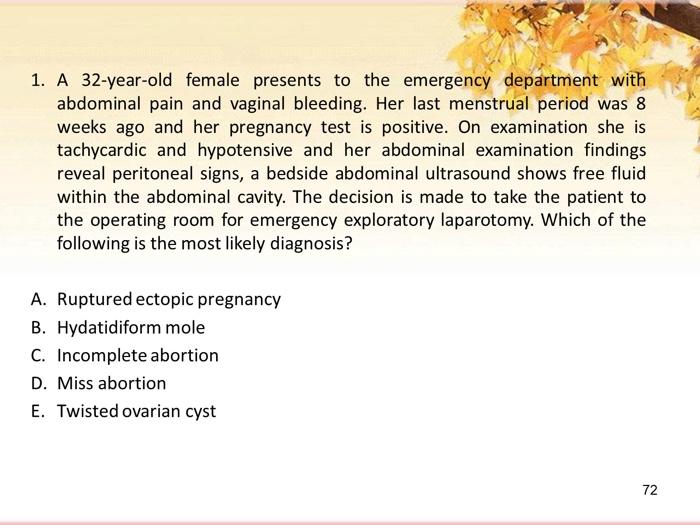 Solved 1 A 32 Year Old Female Presents To The Emergency