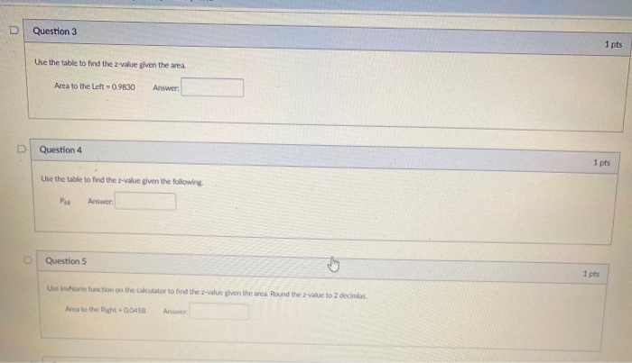 Solved D Question 3 1 pts Use the table to find the value | Chegg.com