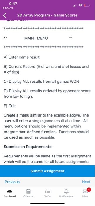Solved 9:47 Search 2D Array Program - Game Scores • | Chegg.com