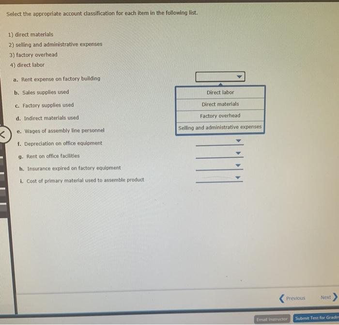 Solved Select the appropriate account classification for