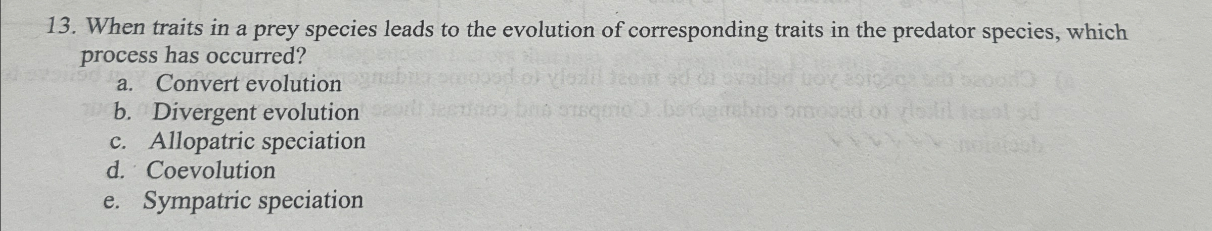 Solved When traits in a prey species leads to the evolution | Chegg.com