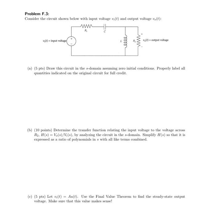 Solved Problem F.3: Consider the circuit shown below with | Chegg.com