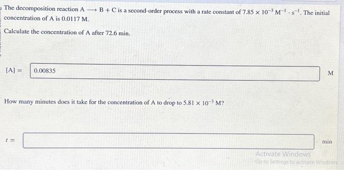 Solved The Decomposition Reaction A B+C Is A Second-order | Chegg.com