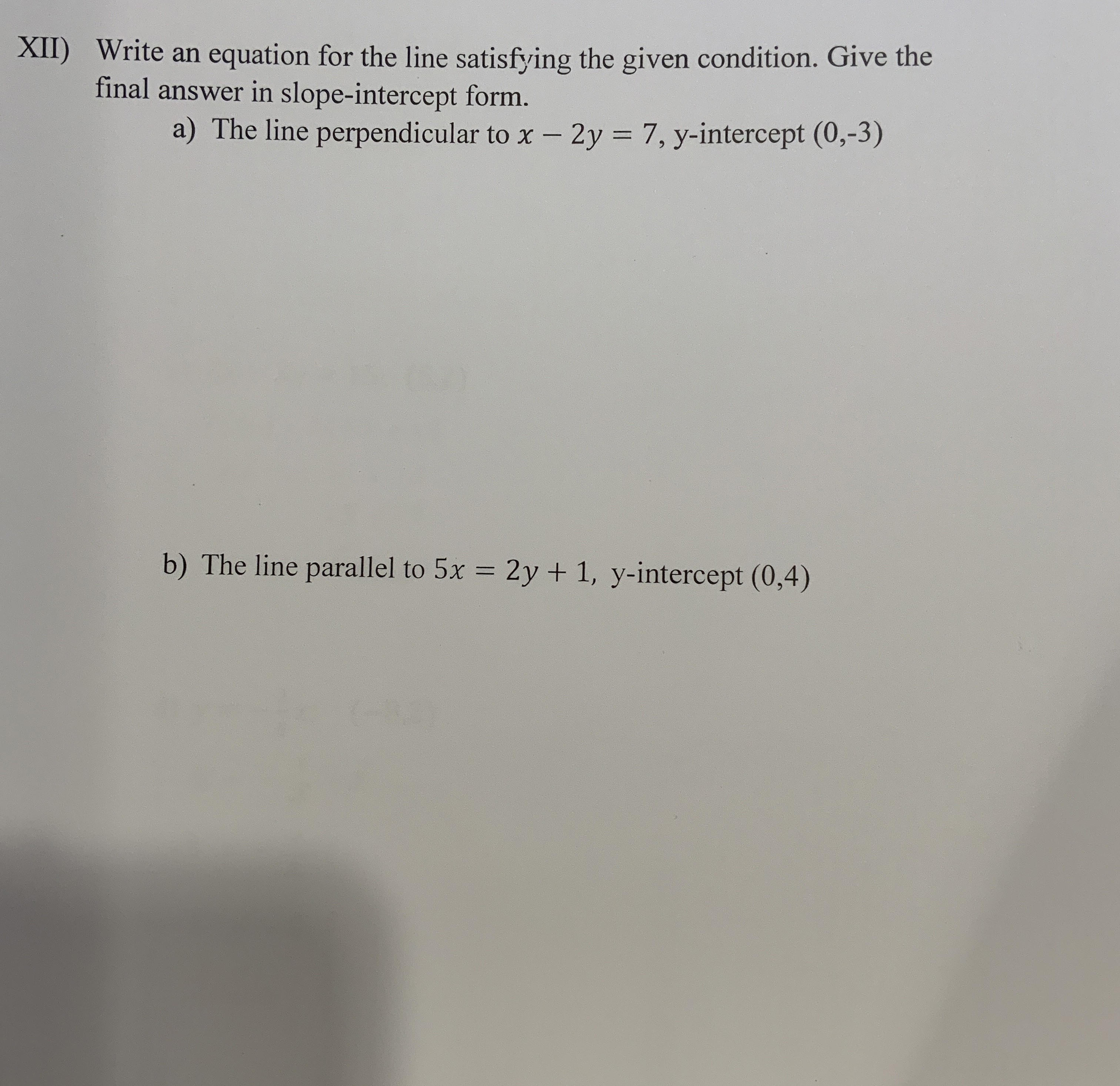 How to solve XII) ﻿Write an equation for the line