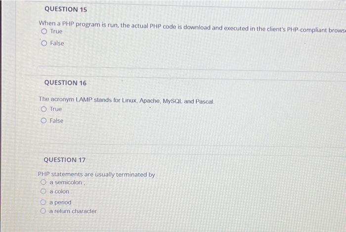 Solved QUESTION 1 The following PHP code is valid. 