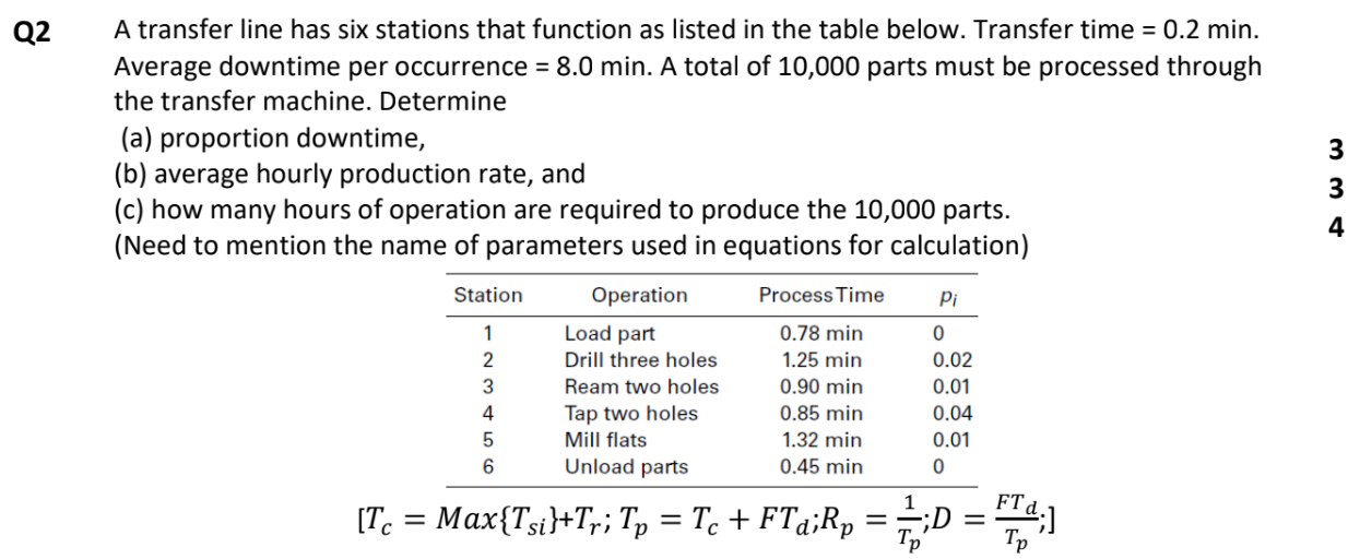 Solved Q2 ﻿A transfer line has six stations that function as | Chegg.com