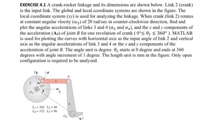 Solved EXERCISE 4.1 A crank-rocker linkage and its | Chegg.com