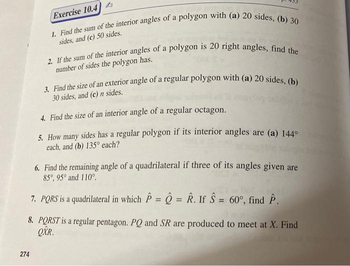 Solved Exercise 10.44 1. Find the sum of the interior angles | Chegg.com