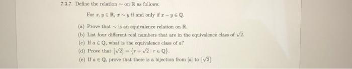 Solved 3.7. Define the relintion ry on R as follows: For | Chegg.com