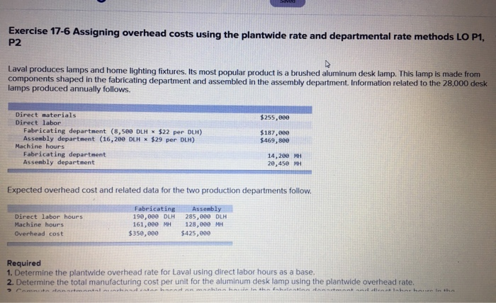 Solved Exercise 17-6 Assigning Overhead Costs Using The | Chegg.com