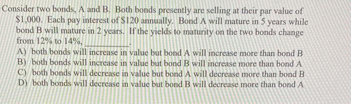 Solved Consider Two Bonds, A And B. Both Bonds Presently Are | Chegg.com