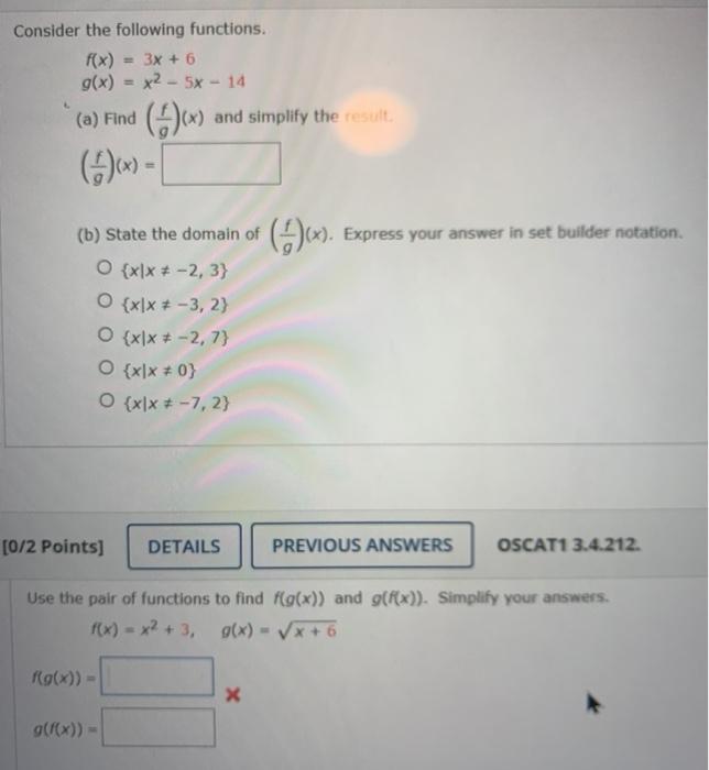 Solved Consider the following functions. = 3x + 6 g(x) = x2 | Chegg.com