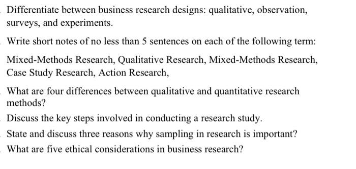 Solved Differentiate between business research designs: | Chegg.com