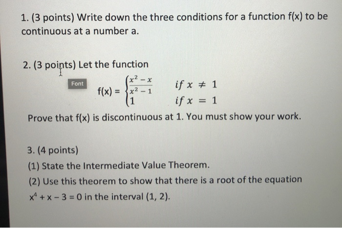 Solved 1. (3 points) Write down the three conditions for a | Chegg.com