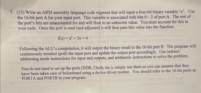 Solved 7. (15) Write an ARM assembly language code segment | Chegg.com